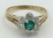 10K YELLOW GOLD CREATED EMERALD AND DIAMOND RING