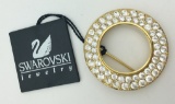SWAROVSKI GOLD TONE RHINESTONE CIRCLE PIN