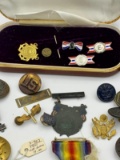 HUGE LOT OF MILITARY BUTTON, MEDALS AND PINS