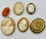 LOT OF SIX VINTAGE CAMEO PINS