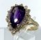 14KT YELLOW GOLD AMETHYST & DIAMOND RING