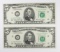 TWO 1974 $5.00 FEDERAL RESERVE STAR NOTES