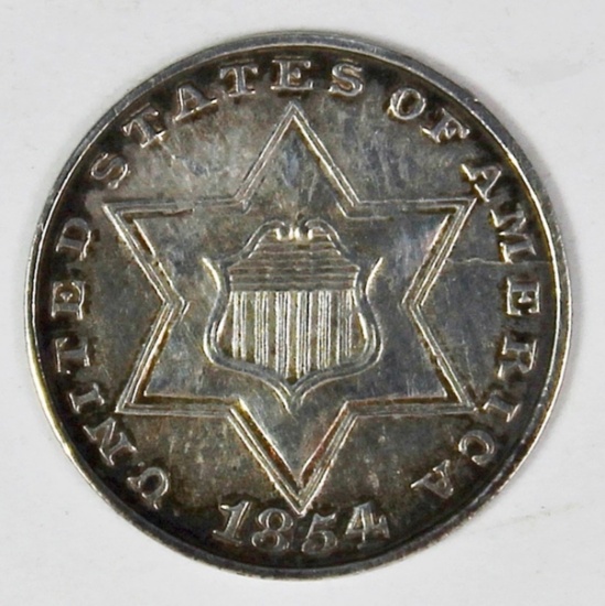 1854 TYPE TWO THREE CENT SILVER