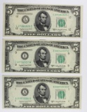 (3) 1950-C $5.00 FEDERAL RESERVE NOTES