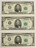 THREE 1981 $5.00 FEDERAL RESERVE NOTES