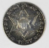 1857 TYPE TWO THREE CENT SILVER