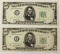 TWO 1950 $5.00 FEDERAL RESERVE NOTES