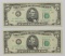 TWO 1981-A $5.00 FEDERAL RESERVE NOTES: