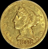 1848 $5.00 GOLD