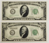2 PCS. 1928-B $10.00 FEDERAL RESERVE NOTES CHICAGO