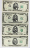(4) 1950-B $5.00 FEDERAL RESERVE NOTES