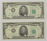 TWO 1981-A $5.00 FEDERAL RESERVE NOTES: