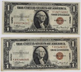 TWO 1935-A $1.00 HAWAII SILVER CERTIFICATES