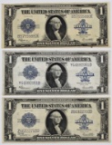 THREE 1923 $1.00 SILVER CERTIFCATES