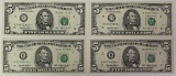 FOUR 1993 $5.00 FEDERAL RESERVE STAR NOTES: