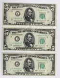 (3) 1950-C $5.00 FEDERAL RESERVE NOTES