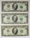 THREE $10.00 FEDERAL RESERVE NOTES: STAR NOTES: