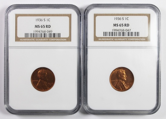 TWO 1936-S LINCOLN CENTS