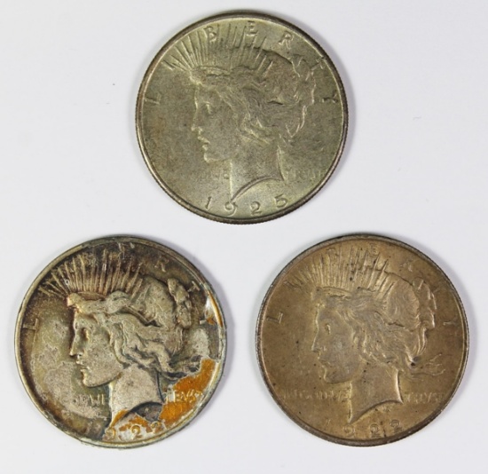 (3) PEACE SILVER DOLLARS