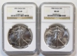 1986 AND 1991 AMERICAN SILVER EAGLES