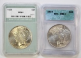 (2) PEACE SILVER DOLLARS