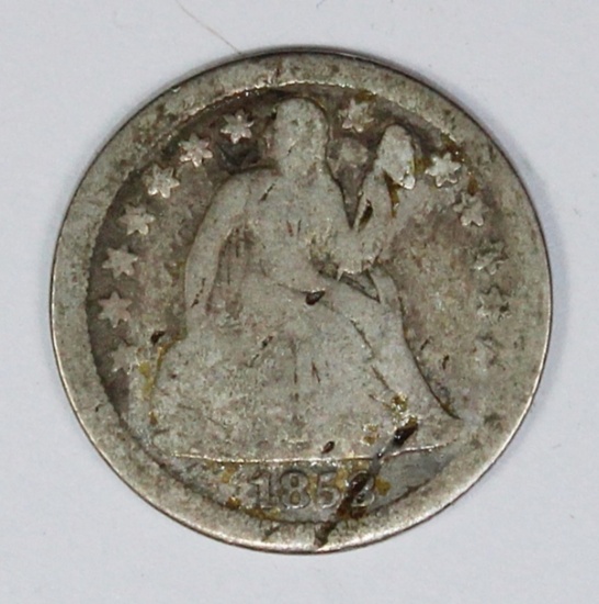 1853 SCARCE NO ARROWS SEATED DIME