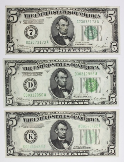 (3) CHOICE UNC $5.00 FEDERAL RESERVE NOTES