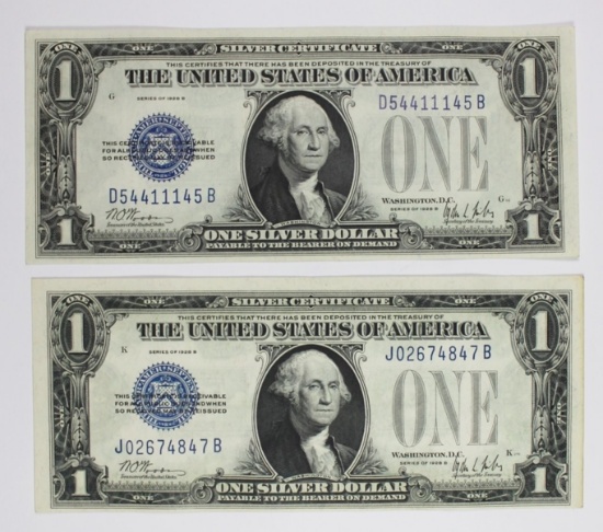 (2) 1928-B $1.00 SILVER CERTIFICATES