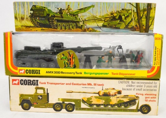 Two Corgi Military Vehicles GS10 Tank Transporter and Centurion Mk. III tank and 908 AMX 30D Recover