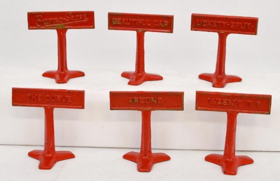 Six Arcade double sided  Burma Shave road signs cast iron