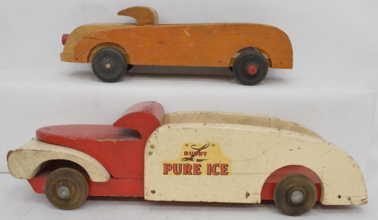 Two Buddy "L" Wooden trucks Pure Ice Truck with original paint and small Victory truck