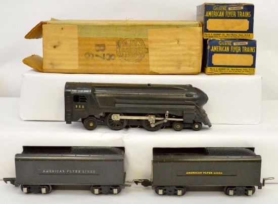 American Flyer prewar 3/16 O gauge 553 555 555 steam locomotive and tenders in OBs