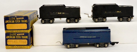 Three American Flyer prewar 3/16 O gauge tenders w/ two original boxes