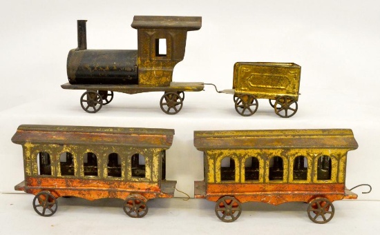 1800's James Fallows four piece tin floor train set IXL