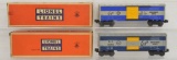 Two different Lionel postwar O gauge 6464-150 Missouri Pacific box cars in OBs