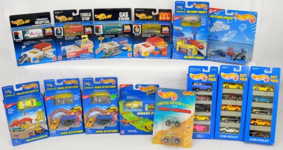 Nine Mattel Hot Wheels Sto & Go Sets Sealed in original boxes