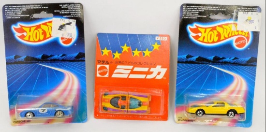 Three Mattel Hot Wheels mint on original Blister Packs
