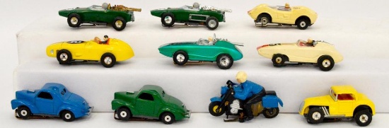 Group of ten vintage Aurora T Jet HO slot cars