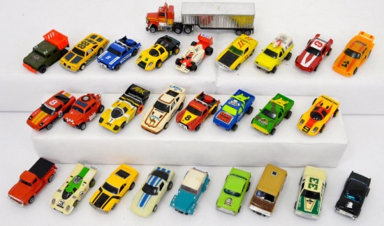 Huge group of 44 AFX Ideal and other slot cars and bodies