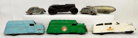 Group of pressed steel trucks for parts or restoration