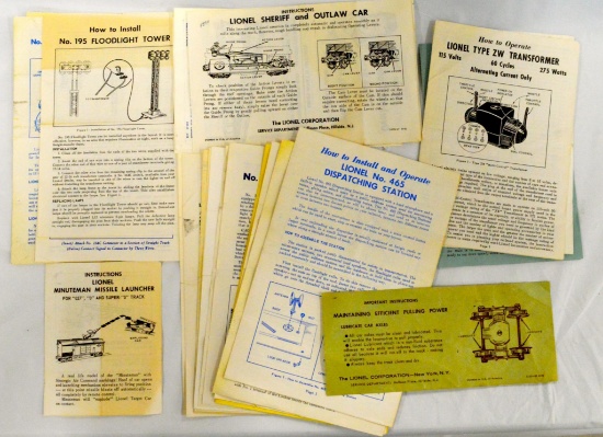 Group of Lionel postwar original instruction sheets 2360 746 52 etc
