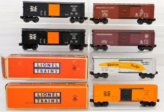 Six Lionel postwar O gauge 6464 boxcars with two OB
