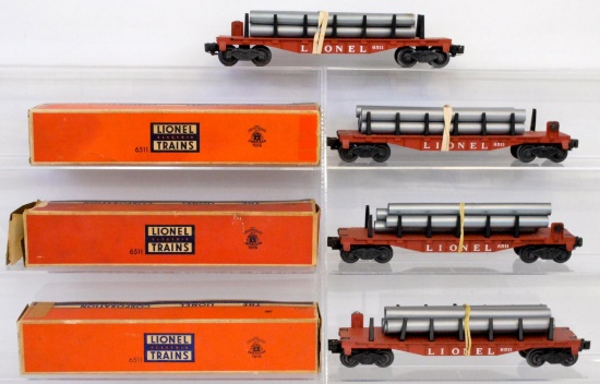 Four Lionel postwar O gauge 6511 pipe cars OB