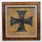 Framed WWI German Iron Cross canvas Piece cut from Airplane