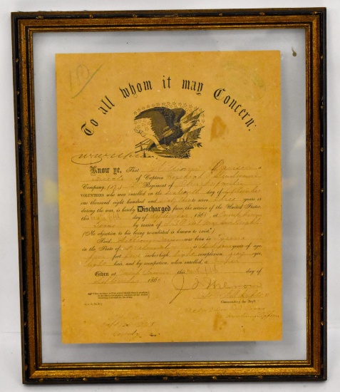 Civil War Discharge Paper for William Davison Ohio Infantry