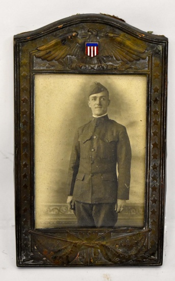 WWI US Soldier photograph in Patriotic Copper frame