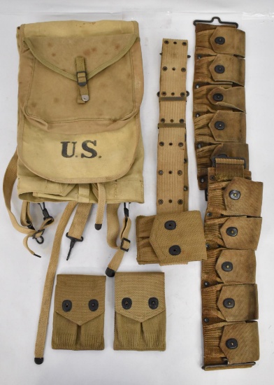 WWI US Canvas Field Equipment Ammunition Belt Pouches Haversack etc