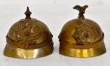 Two WWI German Miniature Metal Pickelhaube Helmets