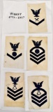 Group of five US WWI Navy Patches