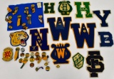 Group of vintage High School and College Sports Pins letters from jackets etc